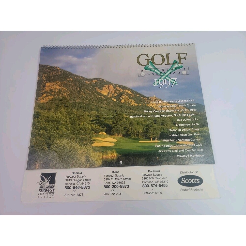 Vintage 1997 Golf Appointment Calendar Farwest Supply Scotts Golf Courses Spiral
